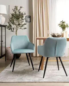 Set of 2 Dining Chairs CASMALIA Velvet Light Blue