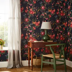 Joules Navy Floral forest Smooth Wallpaper Sample