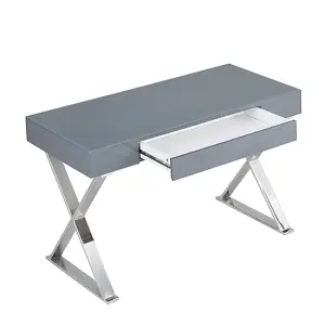 Carlo High Gloss Computer Desk In White With Chrome Legs