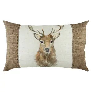 Evans Lichfield Hessian Stag Stag Rectangular Feather Rich Cushion