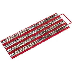 Durable Red Bit Holder Tray for 1/4", 3/8", and 1/2" Drive Sockets with Retaining Rail