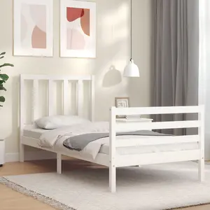 Berkfield Bed Frame with Headboard White Small Single Solid Wood