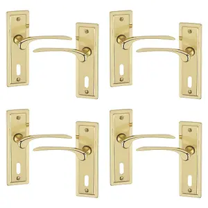 URBNLIVING 159mm Length 8 Pcs Como Dual Metal & Polished Brass Keyhole Lever Latch Door Handles Set