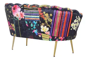 2 Seater Loveseat Small Sofa in Black Patchwork Fabric