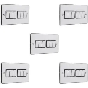 5 PACK 6 Gang Multi Light Switch POLISHED CHROME & BLACK 2 Way 10A Metal Rocker