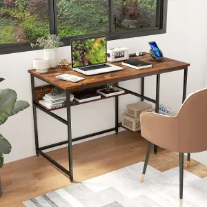 Costway 120CM Computer Desk w/ Power Outlet & Shelf Home Office Studying Table