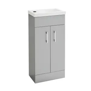 Light Matt Grey 400 Vanity Basin Sink Unit - Chrome Handles