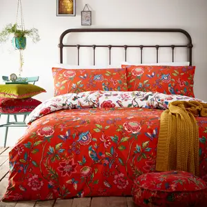 Rufus Cotton Blend, Polyester Floral Duvet Cover Set with Pillowcases Orange / Single - 1 Standard Pillowcase