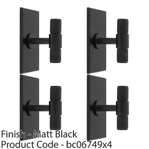 4 PACK - Knurled T Bar Cabinet Door Knob & Matching Backplate - Matt Black 76 x 40mm