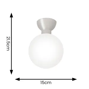 ValueLights Orbital Silver Metal Ceiling Light IP44 Bathroom Ceiling Fitting Opal Glass Globe Lamp Shade