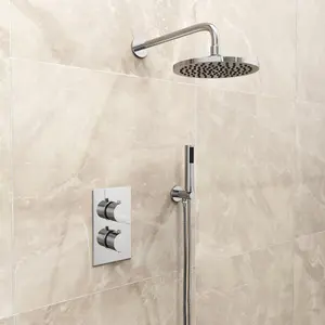 Teslie Round Concealed Thermostatic Shower Mixer Set - Shower Head & Handset