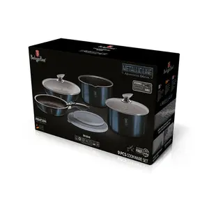 BERLINGER HAUS Aquamarine 9Pcs Space Saving Cookware Set Pots Pans Induction Lids Handle