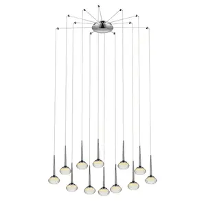 Luminosa Contemporary LED Cluster Pendant Ceiling 12 Light Chrome, Glass 3000K