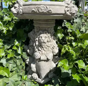 Regal Three Lions Stone cast Birdbath