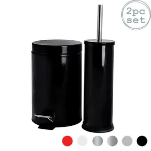 Harbour Housewares - Round Toilet Brush & Bin Set - Black