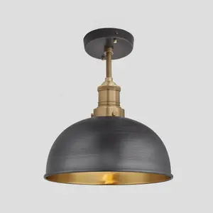 Industville Brooklyn Dome Flush Mount, 8 Inch, Pewter & Brass, Brass Holder