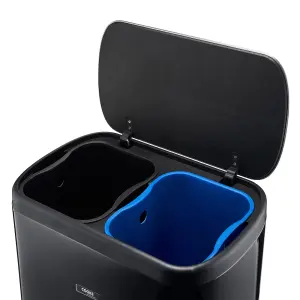 Cooks Professional Kitchen Rubbish Waste Bin Recycling Dual Multi Compartment Pedal 60L Black