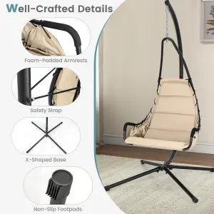 Costway Hanging Swing Chair W/ Heavy-Duty Metal Stand Hammock W/ Extra Large Padded Seat