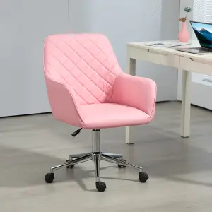 Vinsetto Home Office Chair Leather-Feel Fabric Swivel Chair with Armrests Pink