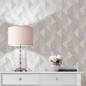 Lipsy London Rose Gold Geometric Metallic effect Embossed Wallpaper