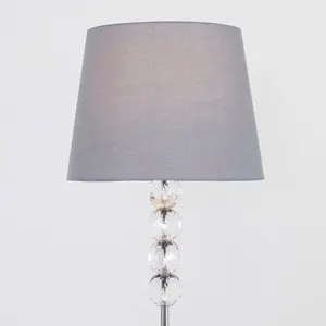 ValueLights Eleanor Modern Silver Chrome & Clear Acrylic Ball Floor Lamp with Grey Tapered Shade