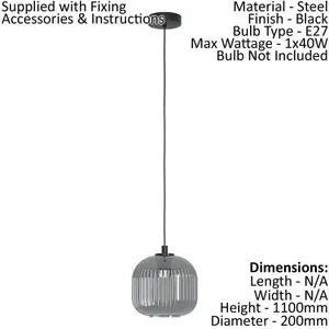 Pendant Ceiling Light Black Shade Black Transparent Glass Vaporized Bulb E27 1x40W