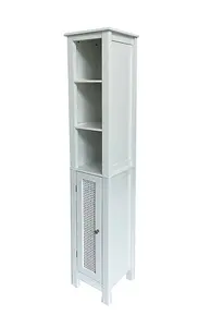 Vera Faux Rattan Tall Storage Cabinet,White