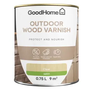 GoodHome Outdoor Clear Satin Wood Varnish, 750ml