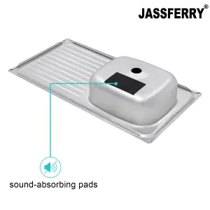 JASSFERRY Inset Stainless Steel Single Bowl Kitchen Sink Right Hand Drainer Two Pre-drilled Tap Hole, 930 x 480 mm