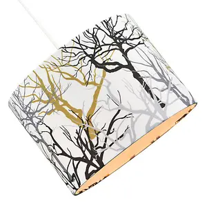 Modern Off-White Lamp Shade with Silver Gold and Black Woodland Trees Decoration