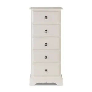 Romance Antique White 5 Drawer Tallboy