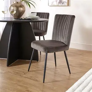 Dunelm Taylor Dining Chair, Velvet, Modern, Grey, Taylor Charcoal, Fabric/Velvet