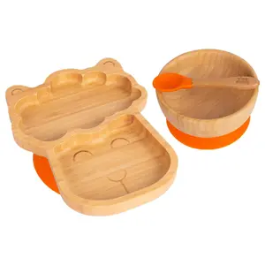 Tiny Dining - Children's Bamboo Suction Llama Dinner Set - Orange