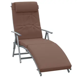 Outsunny Sun Lounger Recliner Foldable Padded Seat Adjustable Texteline Brown