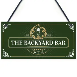 Red Ocean Backyard Bar Hanging Welcome Garden Sign Home Bar Garden Decor Sign