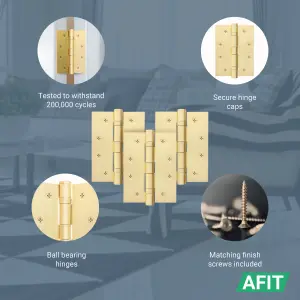 AFIT Satin Brass Door Hinges - 4 Inch / 102mm  Internal Fire Door Hinges - 1.5 Pairs