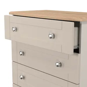 Sussex Ready assembled Beige & oak 5 Drawer Chest (H)1074mm (W)765mm (D)415mm