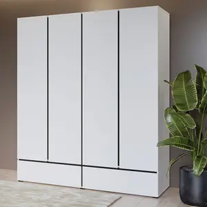 Kross 180cm Quad-Door Wardrobe in Pristine White - Spacious Elegance for Modern Bedrooms