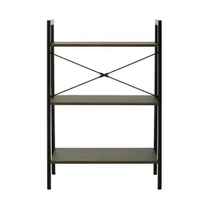 Interiors By Premier Functional Three Tier Dark Oak Veneer Ladder Shelf Unit, Stylish Industrial Narrow Shelf, Versatile Cupboard