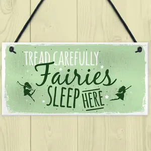 Red Ocean Fairies Sleep Here Garden Plaque Gift Fairy Shabby Chic Gardening Sign Home Decor