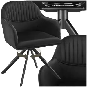 Armchair Lona - 360 swivel, high backrest, plush upholstery, slim steel legs - black/black