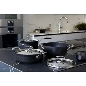 Circulon Style Black Round Aluminium Induction Casserole Dish with Lid 26cm