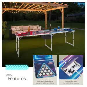 Drink Pong Table - ice box, LED lighting, cup holders, 100 cups, 6 balls