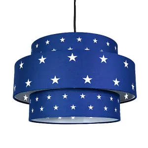 Triple Tier Midnight Blue Cotton Fabric Childrens Pendant Shade with Stars Decor