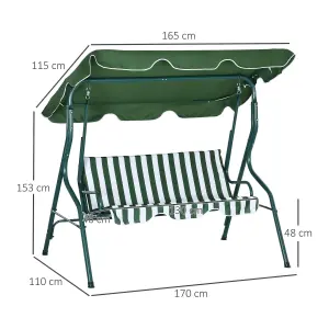 Outsunny 3-person Garden Swing Chair w/ Adjustable Canopy, Green Stripes