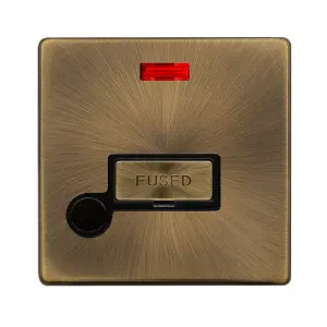 Antique Brass Screwless Plate 13A Fused Ingot Connection Unit With Neon With Flex - Black Trim - SE Home