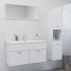 Berkfield Bathroom Furniture Set High Gloss White Engineered Wood