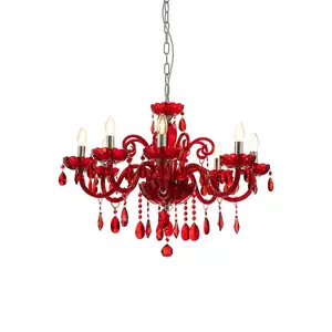 Interiors by Premier Murano Chrome & Red Crystal Glass Chandelier