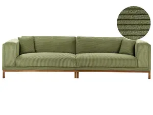 Beliani Modern 4 Seater Cord Sofa Green VENG