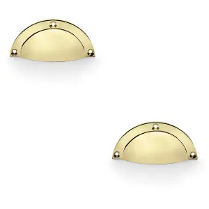 2 PACK - Half Moon Cup Handle Polished Brass 86mm Centres Solid Brass Shaker Drawer Pull